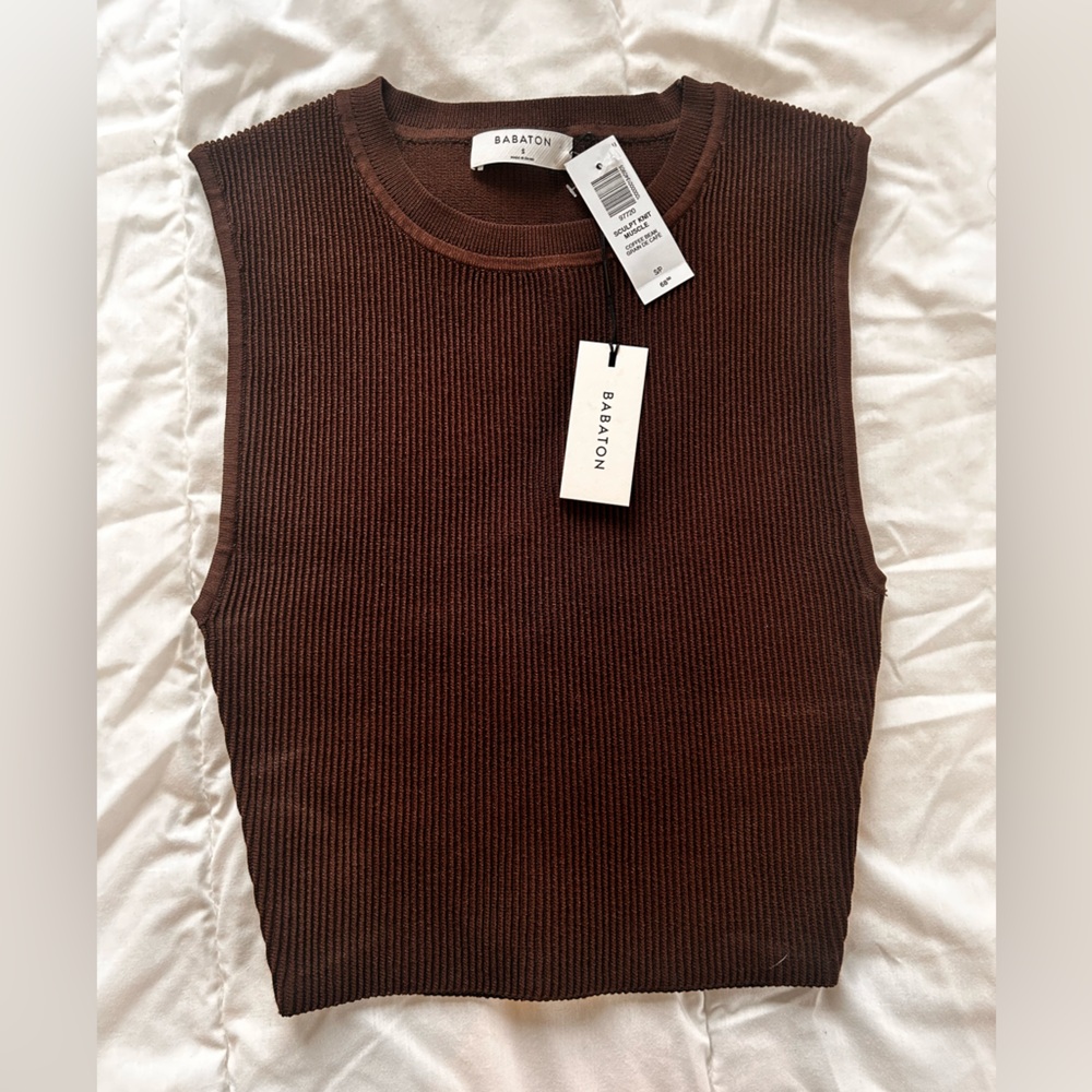 Babaton Chocolate Ribbed Knit Top